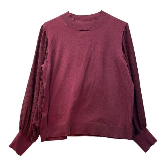 CeCe Cynthia Steffe Pullover Sweater Womens XL Burgundy Sheer Clip Dot Sleeves - Picture 1 of 11